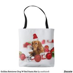 Golden Retriever Dog W Red Santa Hat Tote Bag Red Santa Hat, Red Tote Bag, Red Tote, Dogs Golden Retriever, Retriever Dog, Perfect Tote Bag, Office Work, Santa Hat