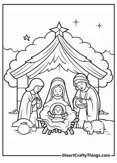 christmas nativity coloring pages for kids and adults with the baby jesus in the manger