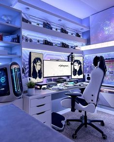 Bedroom With Computer Desk Ideas, Game Room Layout, Technology Room, Pc Gaming Setup Ideas, Games Room Inspiration, Small Game Rooms, Tech Room