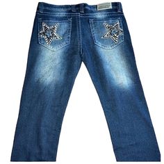 Women's Rhinestone Jeans Blue Acid Wash Jeans With Rhinestone Stars On Back Pockets Size 11 Brand New Super Cool And Hard To Find Jeans! Any Questions Feel Free To Message Me:) Star Pocket Jeans, Diamond Jeans, Rhinestone Jeans, Bling Jeans, Jean Pockets, Acid Wash Jeans, Star Jeans, Pocket Jeans, Wash Jeans