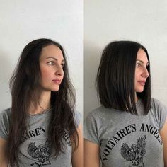 Hair Long To Short Before And After, Long Bob Haircuts Dark Hair, Long To Bob Hair Before And After, Hair Cuts Before And After Long, Before And After Lob Haircut, Subtle Inverted Bob, Before And After Bob Hairstyles, Before And After Long Hair To Short, Hairstyles Before And After