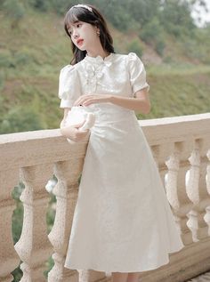 ❤︎ jacquard puff sleeve china dress❤︎ Chinese Dress, Girls Dream, China Fashion, White Summer, Soft Girl, Cheongsam, New Product