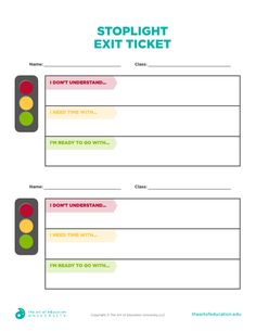 two traffic lights with the words stoplight exit ticket