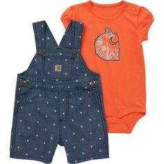 Dress your baby girl in Carhartt top to bottom with the Carhartt Toddler Girls' Short-Sleeve Bodysuit and Chambray Shortall Set. This 2-piece outfit gives her everything she needs. Florals and cotton chambray make this shortall set look and feel soft. But they're just as strong as they are comfy. Shop more Carhartt toddler apparel today. 100% cotton jersey bodysuit; 100% cotton printed chambray shortall Baby girl clothing set includes: Short-sleeve bodysuit and adjustable strap shortall Top feat Carhartt Baby Girl, Baby Girl Shorts, Tractor Supply, Girls Clothing Sets, Short Sleeve Bodysuit, Baby & Toddler Clothing, Kids Shorts, Two Piece Outfit