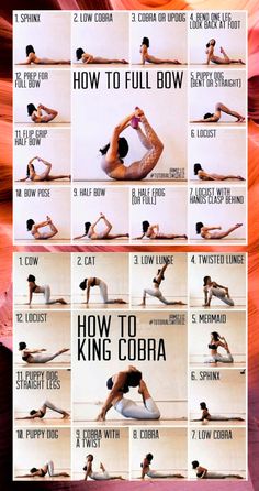 a woman doing yoga poses with the words how to do cobra in front of her