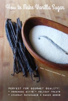 how to make vanilla sugar in a wooden bowl with vanilla sticks and powdered sugar