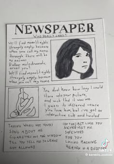 a newspaper paper with a drawing of a woman's face