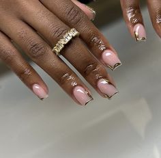 Gold Acrylic Nails Short, Gold Chrome Nails, Acrylic Nails Short, Gold Acrylic Nails, Hard Nails