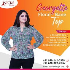 Play up a glamorous look with an exciting color palette in georgette tops. This georgette top will make you look pretty and feel confident. Shop from Nick's Design, and indulge in some fashion frenzy today! Call now for its discounted price. https://bit.ly/3gsR0kS ☎️ Call: 062831 27206 🌐 Visit: https:www.thenicksdesign.com 📧 Email: info@thenicksdesign.com #georgette #fashion #georgettesaree #cotton #ethnicwear #indianwear #chiffon #onlineshopping #suits #indianfashion #partywear Glamorous Look, Georgette Tops, Georgette Sarees, Crop Shirt