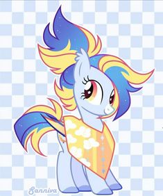 an image of a cartoon pony with blue hair and yellow eyes holding a piece of paper