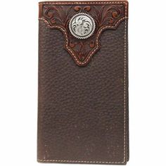 Ariat Leather Rodeo Wallet with Silver Concho, A3510202 Ariat Wallet, Brown Overlay, Ariat Mens Wallets, Distressed Brown Leather Wallet, Western Style Brown Leather Wallet, Western Style Brown Trifold Wallet With Card Slots, Luxury Brown Men's Wallet, Western Leather Wallets With Card Slots, Picture Holders