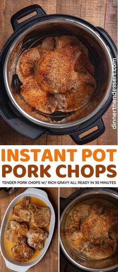 instant pot pork chops in the slow cooker with text overlay that reads instant pot pork chops