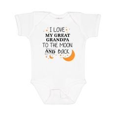 I Love My Great Grandpa To The Moon and Back Baby Bodysuit are a great way to show your unwavering love for your family member! Our unisex one piece baby bodysuit make great gift for newborns, babies, infants, baby showers and expectant moms. An ideal gift for any new parent who will want one in every color. Baby Bodysuit. Size: 12 Months.  Color: White.  Gender: male.  Age Group: infant. Big Brother Onesie, Auntie Baby Clothes, Aunt Baby Clothes, Auntie Baby, I Love My Grandma, Baby Aunt, Baby Boy Summer, Baby Girl Shorts, Baby Boy Clothes Newborn