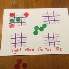 a piece of paper that says sight word tic tat toe