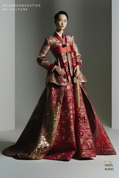 Hanbok Re-imagined:  Regal Red Queen Hanbok, Formal Wedding Ideas, Hanbok Fashion, Computerized Sewing Machine, Modern Hanbok, Korean Traditional Dress, Chinese Style Dress