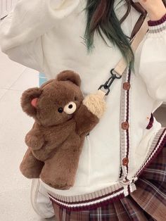 Brown Cute Teddy 23cm/28cm Plush Backpack/Crossbody Bunny Plush Backpack, Cute Bear Accessories, Plush Crossbody Bag, Cute Kawaii Backpacks, Cute Bag For School, Cute Designer Bags, Fluffy Bag Outfit, Crochet Bear Bag, Teddy Bear Accessories