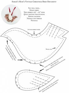 the diagram shows how to cut and sew an origami bird's wing