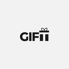 the word gift written in black and white with a bow on it's side