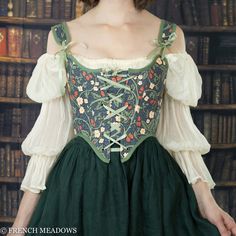 Renaissance Corset Bodice Victorian Raspberries Green Floral Corset Top Bustier Vintage Tapestry Overbust William Morris Renaissance Faire - Etsy Corset Top Outfit Cottagecore, Tapestry Corset Top, Cottagecore Bodice, Cute Corset Outfit, Ren Faire Corset, Corset Outfit Ideas, Corset Top Floral, Corset Fabric, French Meadows