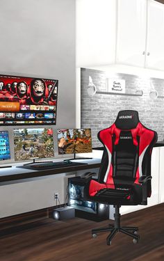 a computer chair sitting on top of a wooden desk