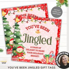 two christmas cards with the words you've been jingled on them and an image of