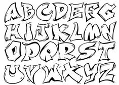 the alphabet is drawn with black ink on white paper, and it appears to be graffiti