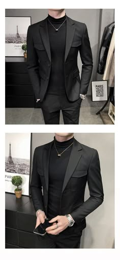 Blazers For Men Black, Male Type, Stylish Blazer Men, Men Black Blazer, Black Blezars For Men, Types Of Suits For Men, Luxury Slim Fit Black Blazer, Men In Black Costume, Luxury Menswear-inspired Black Blazer