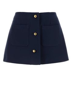 Navy Blue Wool Blend Mini Skirt Prada Skirt, Navy Mini Skirt, Prada Mini, Silk Mini Skirt, Blue Mini Skirt, Versace Shirt, Jeans Jumpsuit, Blue Wool, White Skirts