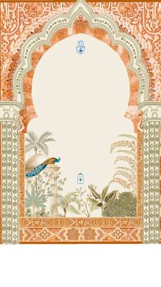 an ornate frame with birds and plants on it