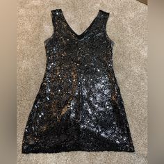 Express Black Sequin Dress Cocktail Party Club Never Worn Womens Size Small Sequins Design Black Sparkle Dress Black Fitted V-neck Sequin Dress, Black V-neck Sequin Dress For Cocktail, Black Sequin Dress For Holiday, Black Sleeveless Mini Dress For Evening, Black Holiday Sequin Dress, Black V-neck Sequin Dress For Night Out, Black Fitted Sequin Party Dress, Black Fitted Sequin Dress For Party, Black V-neck Sequin Party Dress