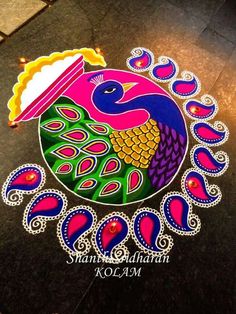 peacock design on the ground for diwaling