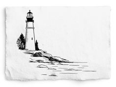 a black and white drawing of a lighthouse