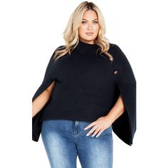 Redefine your winter wardrobe with the Dani Button Cape, highlighting a sophisticated fold-over neckline, unique asymmetric gold button accents, and front slits that add a touch of allure. Key Features Include: - Fold over neckline- Asymmetric gold button detail- Front slits - Relaxed fit - Pull over styleStyle this with a cream skirt and neutral toned boots for a classy ensemble.Body & Sleeves: 80% Acrylic 20% NylonMACHINE WASH WARM, DO NOT BLEACH, LINE DRY, LIGHT IRON, DO NOT DRY CLEANImported Cream Skirt, Ladies Of London, Wrap Sweater, Chic Woman, City Chic, Winter Wardrobe, Plus Size Fashion, Everyday Fashion, Sweater Top