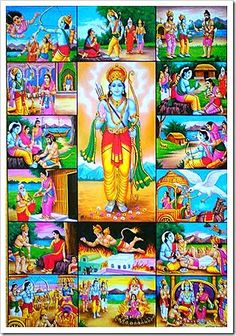 an image of hindu deities and their avatars in various poses, with the names of them