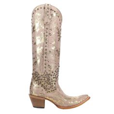 Shop Brown, Gold Womens Corral Boots Tall Metallic Embroidered Studded Pointed Toe Cowboy Boot – Shoebacca Corral Boots Womens, Boots Tall, Corral Boots, Studded Heels, High Quality Shoes, Cowboy Boot, Goodyear Welt, Go Ahead, Casual Boots