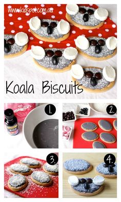 the instructions for how to make koola biscuits are shown in this photo and include cookies,