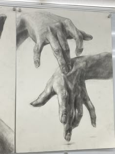 two drawings of hands reaching for each other