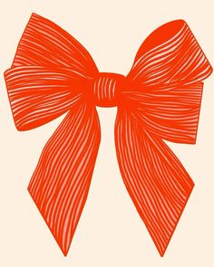 an orange bow on a beige background with lines in the center and at the bottom