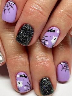 Multicolor  Collar   Animal,Cartoon,Graphic,Plants Color Nails Embellished   Nail,Hand & Foot Care Ghost Nail, Nails Creative, Halloween Press On Nails, Short Press On Nails, Short Square Nails, Manicure Tips, Color Nails, Halloween Nail Designs, Halloween Nail