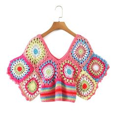 Lunivop Boho Ethnic Plaid knitted Tanks women Short sleeve Loose Pullo – lunivop Cute Crochet Ideas, Festival Mode, Middle Age Fashion, Crochet Tank Top, Clothes Crochet, Crafts Crochet, Crochet Collection, Loose Pullover, Crochet Tank