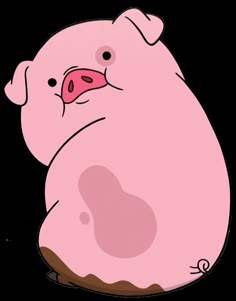 a cartoon pig sitting on top of a pink surface