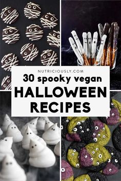 various halloween treats with spooky vegan on them