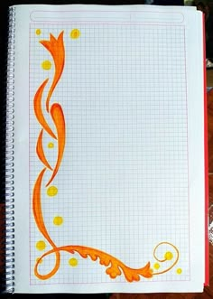 an orange and yellow design on a white sheet of paper with lines in the background