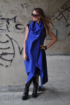 NEW Asymmetryc Extravagant Blue Cashmere Vest / by EUGfashion Asymmetrical Coat, Winter Coat Women, Coat Plus Size, Sleeveless Coat, Harsh Winter, Women Vest, Wool Winter Coat, Blue Coat, Women Coat