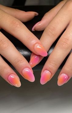 Take My Picture Nails, Home Done Nails, Short Almond Nails Aura, Short Summer Nails Almond, Aura Nails Multicolor, Nails Acrylic Aura, Short Almond Aura Nails, Short Almond Summer Nail Ideas, Simple Nail Inspo Trendy Short Almond