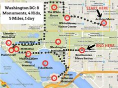 a map with several locations marked in red and black, including the washington d c's