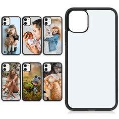 the back and sides of an iphone case with multiple photos on it, including a woman holding