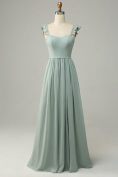 ZAPAKA Women Dusty Sage Bridesmaid Dress A-Line Spaghetti Straps Pleated Chiffon Long Wedding Guest Dress Ruffles Bridesmaid Dresses, Bridesmaid Dresses Floor Length, Dusty Sage, Vert Turquoise, Long Bridesmaid Dress, Chiffon Material, Sweet Style, Quinceanera, Bride Dress