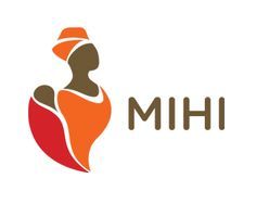 the logo for mihi is shown in brown and orange colors, with an image of a woman's head