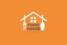 the food house kitchen logo is shown on an orange background with spoons and utensils